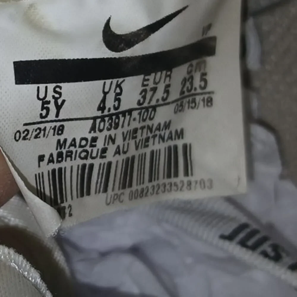 Nike Air Force 1 Girls Low Cut 'Just Do It' White Sneakers - Size 5Y